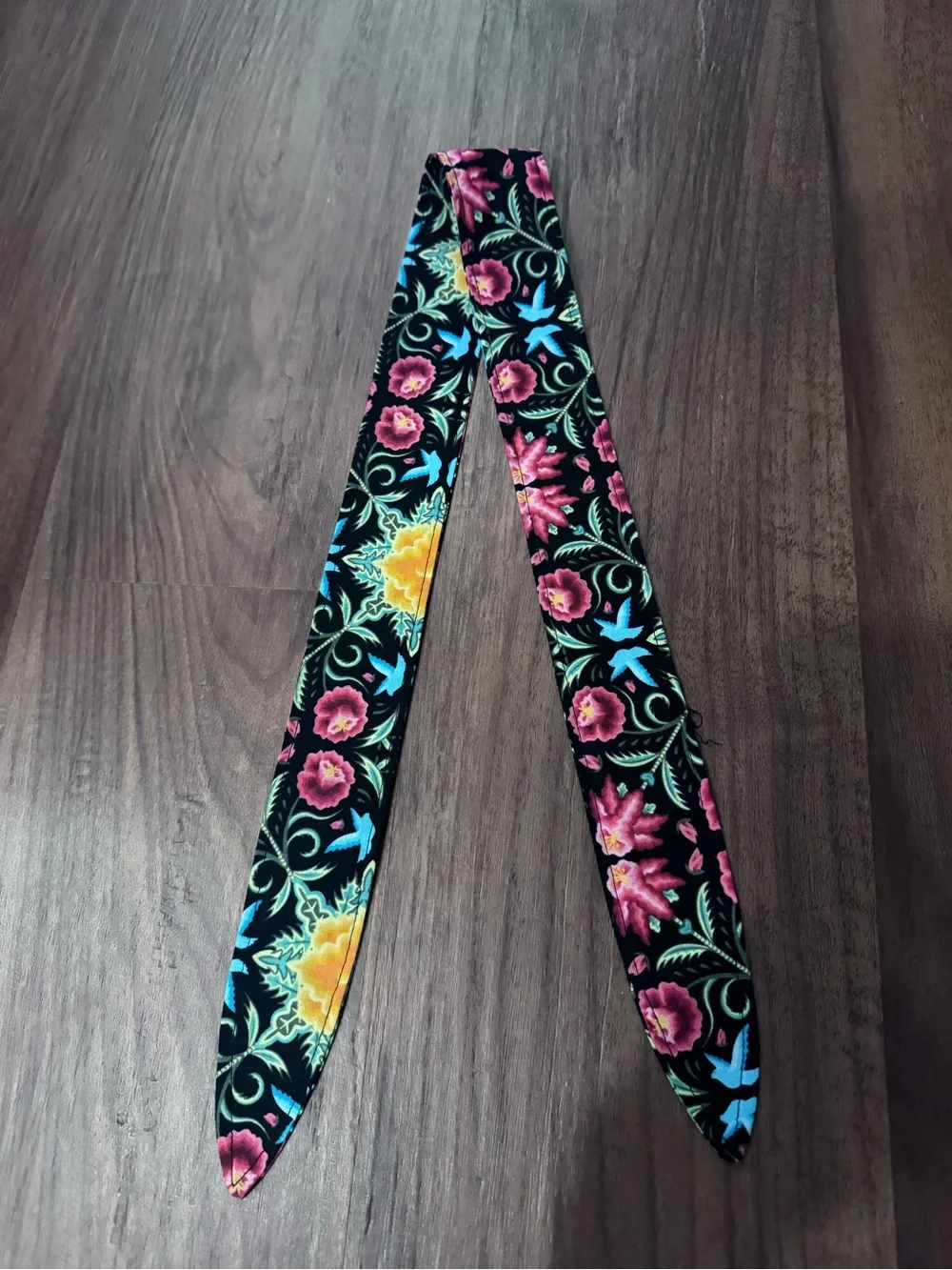 Teaching with Julia Floral Print Skinny Scarf in Black Pink & Yellow Accents